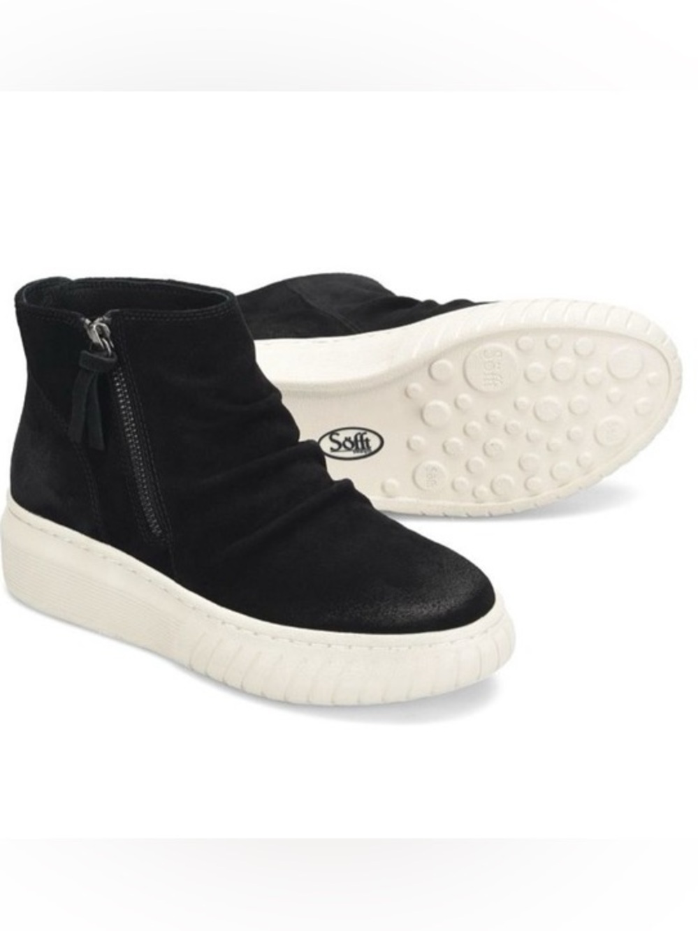 Sofft Portland Black Suede Slip-on Zip Heeled Bootie Sneaker Size 11